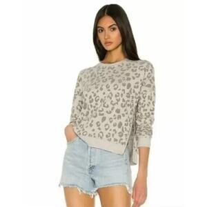 Rails Women Marlo Flocked Leopard Print Pullover Sweatshirt Size L Heather Gray